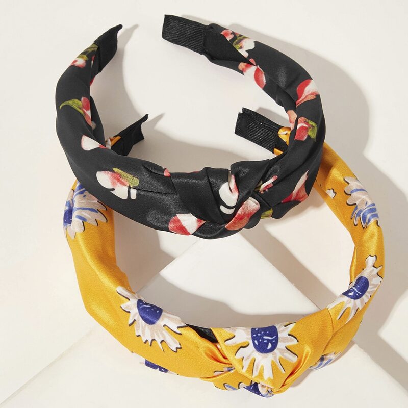 

2pcs Floral Knot Headband, Multicolor