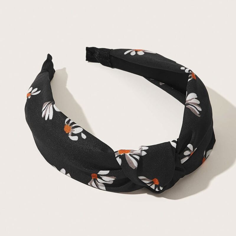 

1pc Floral Knot Headband, Black