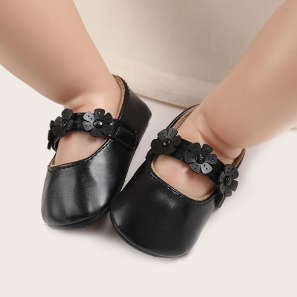 

Baby Girl Flower Detail Flats, Black