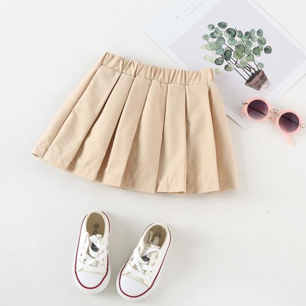 

Toddler Girls Elastic Waist Pleated Skirt, Khaki