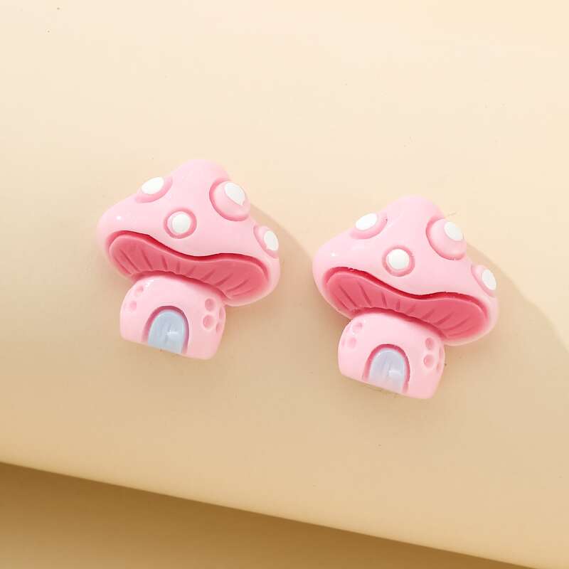 

Cartoon Mushroom Stud Earrings, Pink