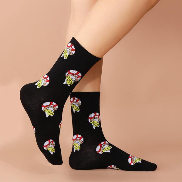 

Mushroom Pattern Socks, Black