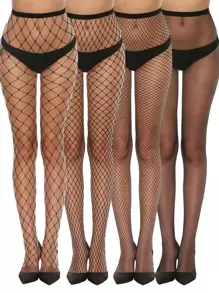 4pcs Women's Fashionable Sexy Fishnet Pantyhose - Black - View 1
