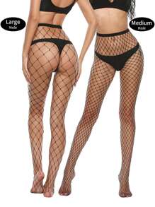 4pcs Women's Fashionable Sexy Fishnet Pantyhose - Black - View 2