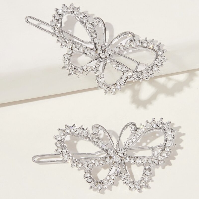 

2pcs Rhinestone Butterfly Hair Clip, Silver