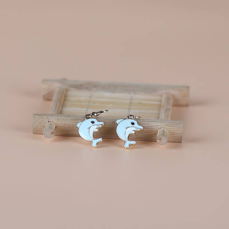 

Cartoon Dolphin Drop Earrings, Baby blue