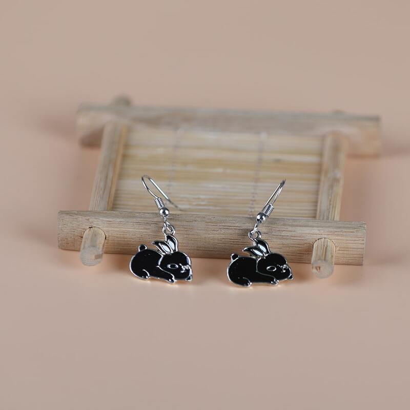 

Cartoon Rabbit Drop Earrings, Black