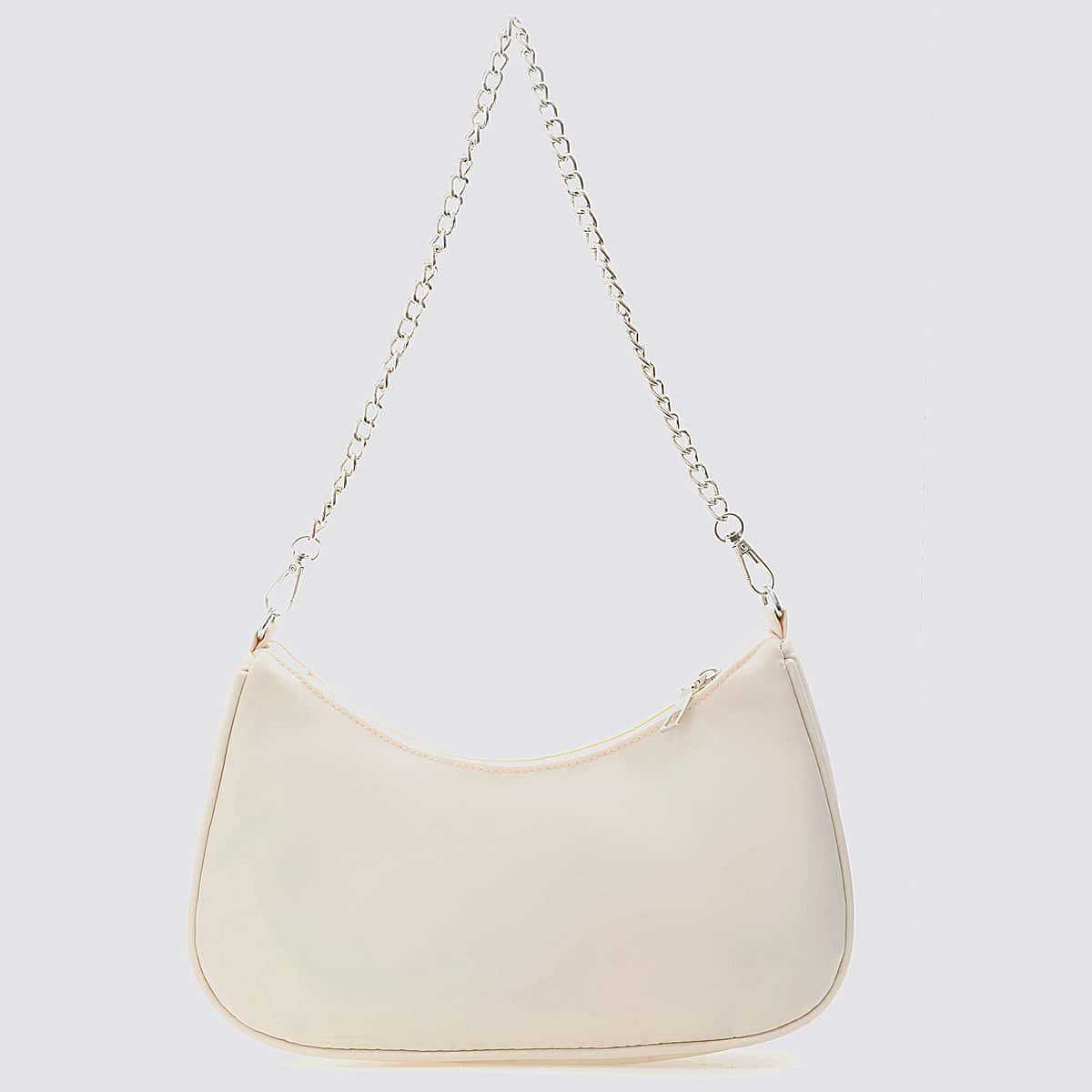 

Solid Chain Baguette Bag, White