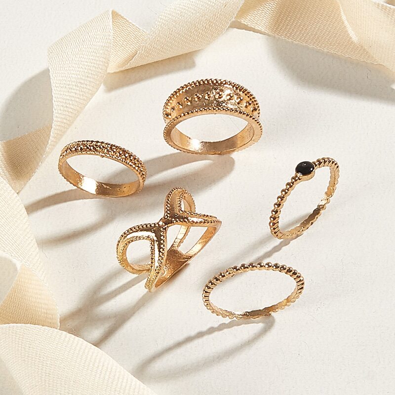 

5pcs Textured Ring, Gold