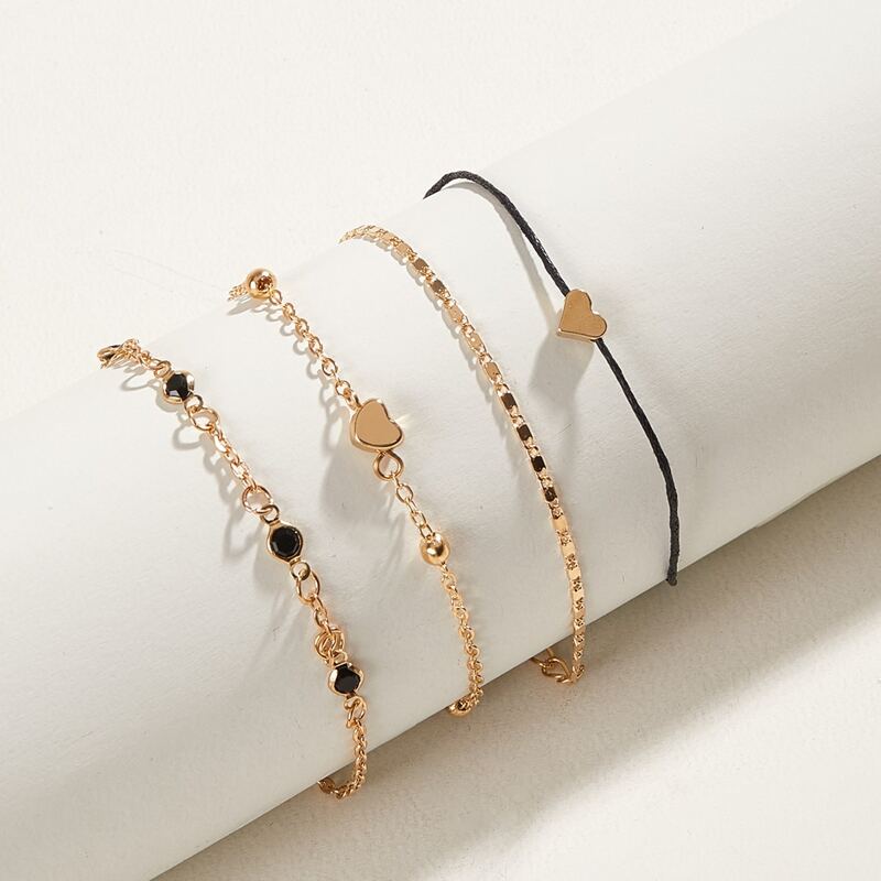 

4pcs Heart Chain Bracelet, Gold