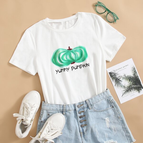 

Pumpkin & Letter Graphic Tee, White