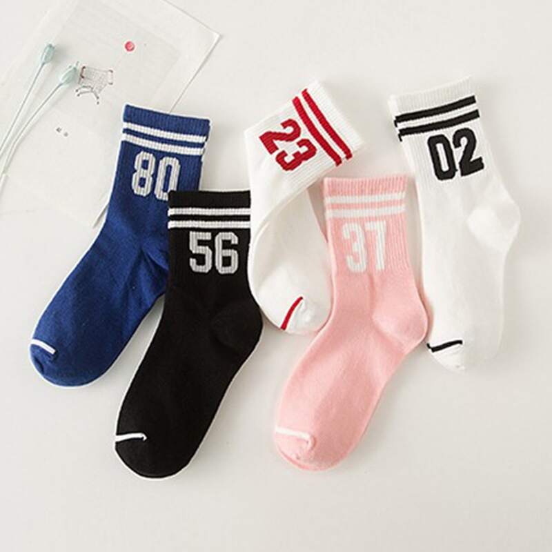 

5pairs Letter Crew Socks, Multicolor