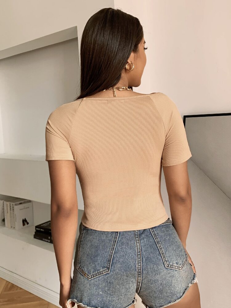 Sweetheart Neck Rib-knit Tee