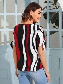 SHEIN Clasi 開衩結飾袖拼色上衣 - 彩色 - 查看 2