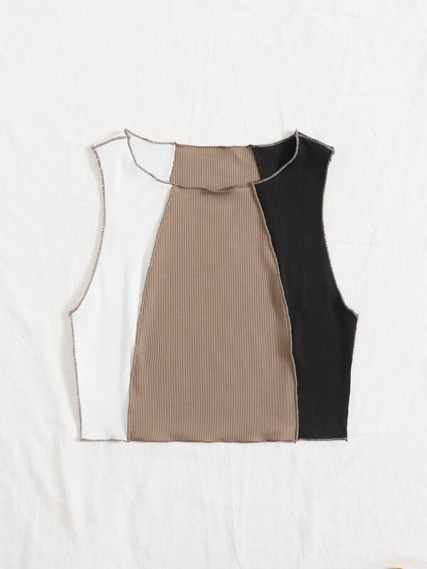 Stitch Trim Ribknit Colorblock Tank Top SHEIN USA