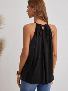 SHEIN LUNE Guipure Lace Insert Tie Back Halter Top