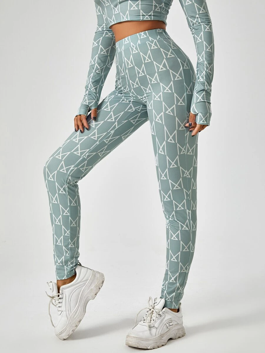 Armand Geo Print High Waist Leggings - Mint Green - View 1