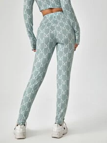 Armand Geo Print High Waist Leggings - Mint Green - View 2
