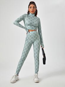 Armand Geo Print High Waist Leggings - Mint Green - View 3