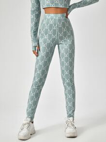 Armand Geo Print High Waist Leggings - Mint Green - View 4
