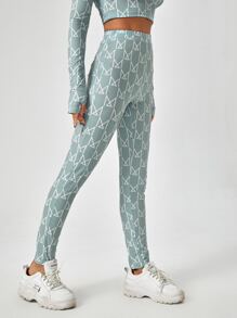 Armand Geo Print High Waist Leggings - Mint Green - View 5