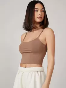 SHEIN BASICS Vừa vặn và vừa vặn với chiếc địu ngắn - Màu nâu  Mocha - Xem 3