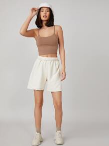 SHEIN BASICS Vừa vặn và vừa vặn với chiếc địu ngắn - Màu nâu  Mocha - Xem 5