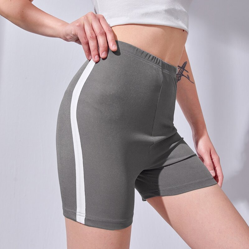 

Striped Side Biker Shorts, Grey