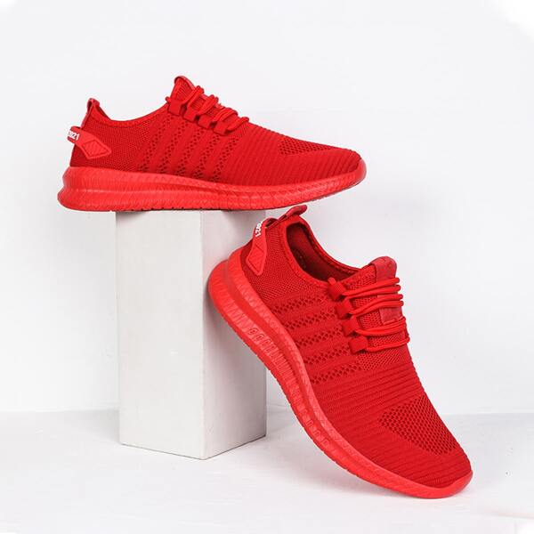 

Men Lace-up Decor Knit Sneakers, Red