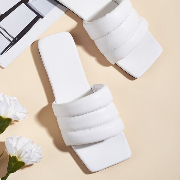 

Stitch Detail Slide Sandals, White