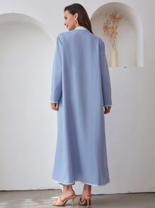 Al Najma 2pcs Contrast Binding Coat & Wide Leg Trousers - Baby Blue - View 2