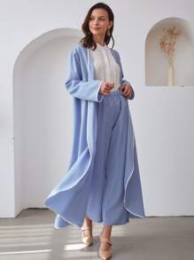 Al Najma 2pcs Contrast Binding Coat & Wide Leg Trousers - Baby Blue - View 3
