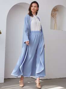 Al Najma 2pcs Contrast Binding Coat & Wide Leg Trousers - Baby Blue - View 4
