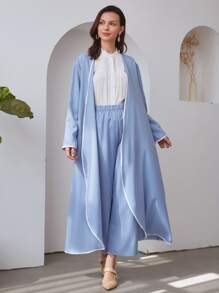 Al Najma 2pcs Contrast Binding Coat & Wide Leg Trousers - Baby Blue - View 5