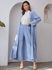 Al Najma 2pcs Contrast Binding Coat & Wide Leg Trousers - Baby Blue - View 6