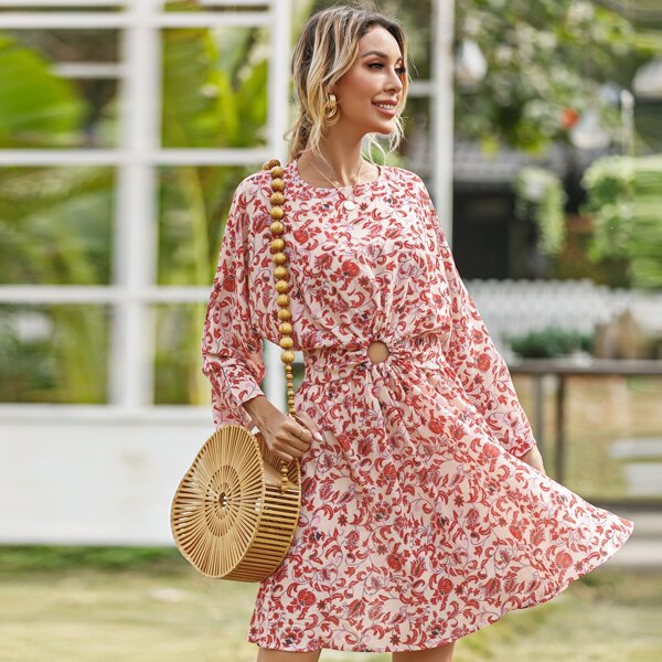 

Floral Peekaboo Front Swing Dress, Multicolor