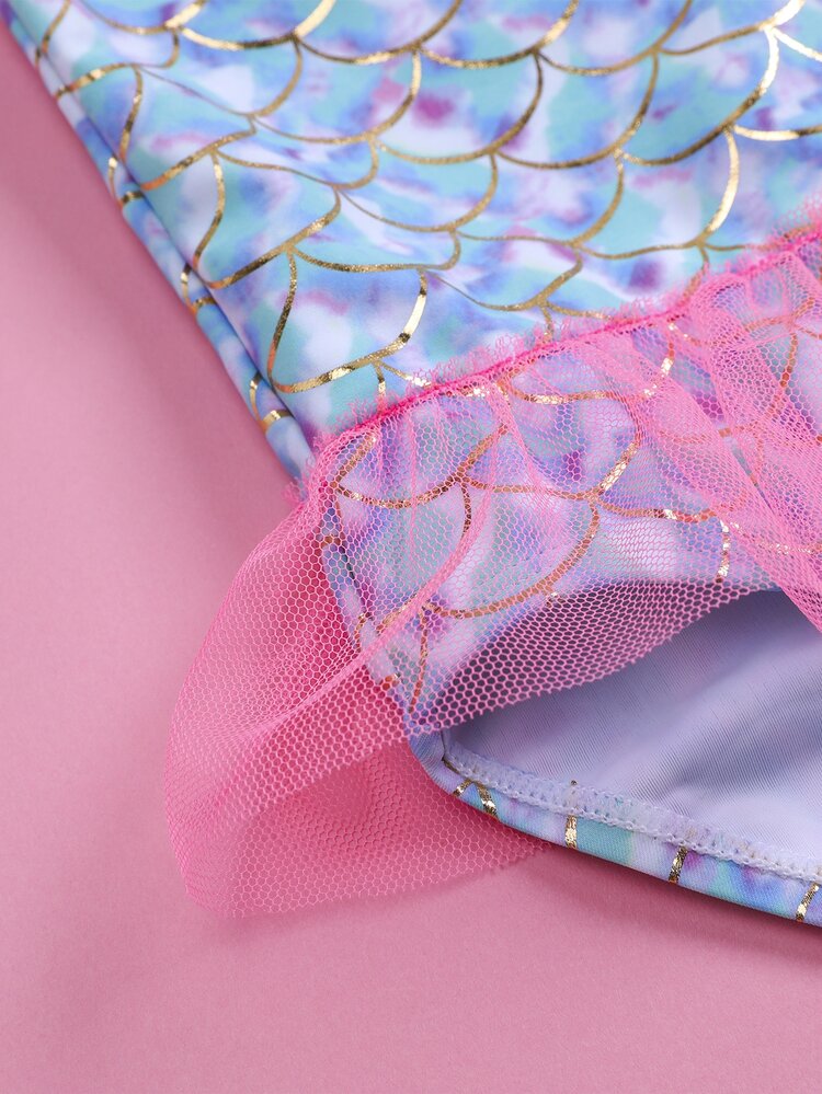 Baby Girl Fish Scale Ruffle One Piece Swimsuit - Multicolor - View 4