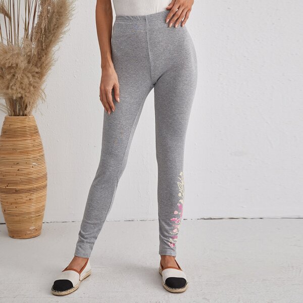 

Floral Print Skinny Leggings, Light grey