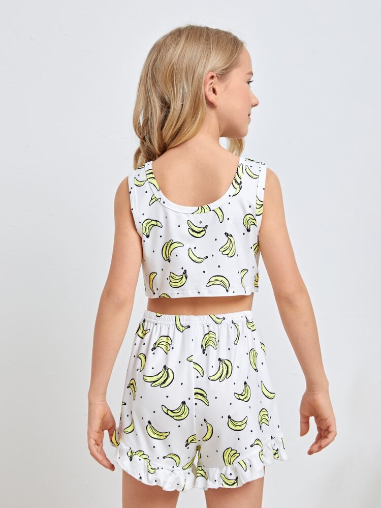 Girls Banana & Dot Print PJ Set - Multicolor - View 2