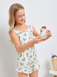 Conjunto de pijama con estampado de lunares y banana - Multicolor - Ver 3