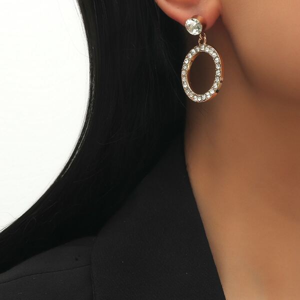 

Rhinestone Round Design Drop Earrings, White