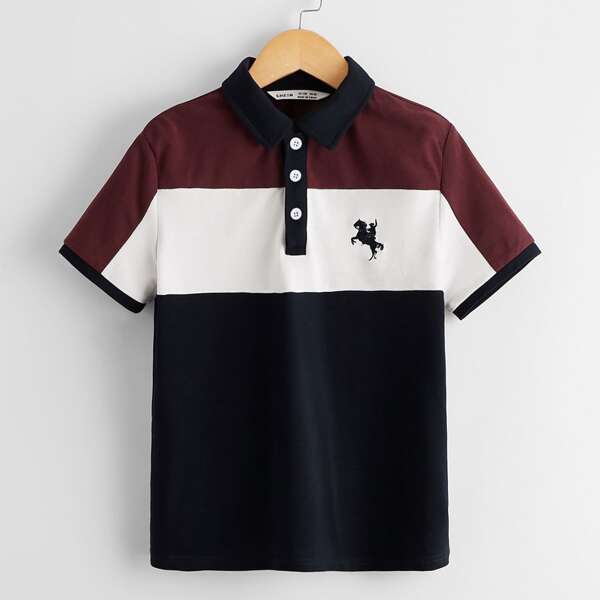 

Boys Figure Embroidered Colorblock Polo Shirt, Multicolor