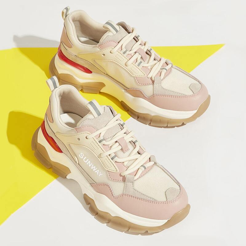 

Color Block Lace-up Front Chunky Sneakers, Pink