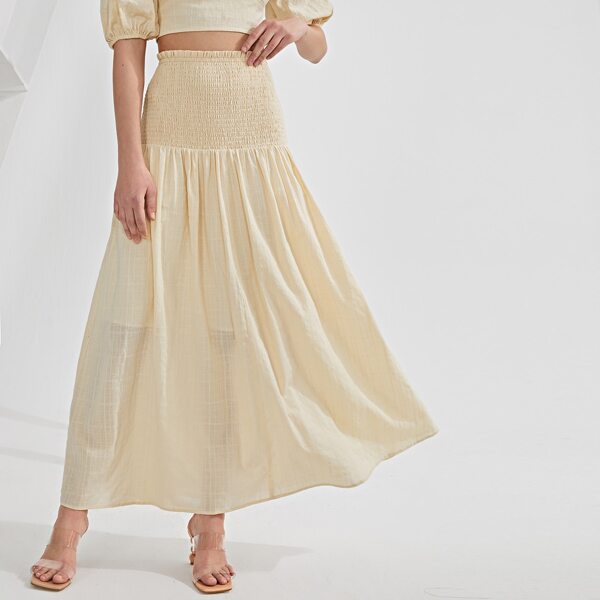 

High Waist Shirred Skirt, Beige