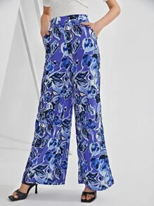 SHEIN Floral Wide Leg Trousers - Multicolor - View 3