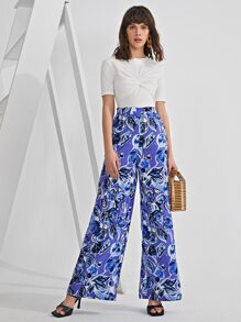 SHEIN Floral Wide Leg Trousers - Multicolor - View 4