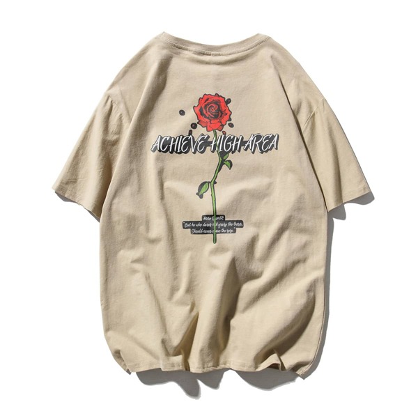 

Men Slogan & Floral Print Tee, Khaki