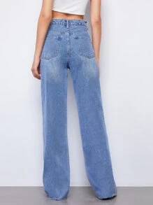 Vintage 90s High-Waist Denim Boyfriend Fit Jeans - Medium Wash - View 2