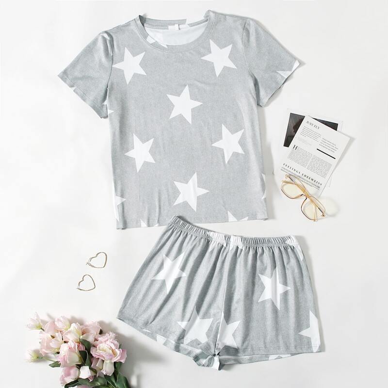 

Star Print Pajama Set, Light grey