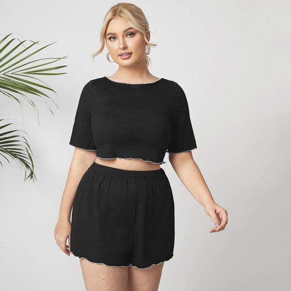 

Plus Contrast Binding Tee & Track Shorts, Black
